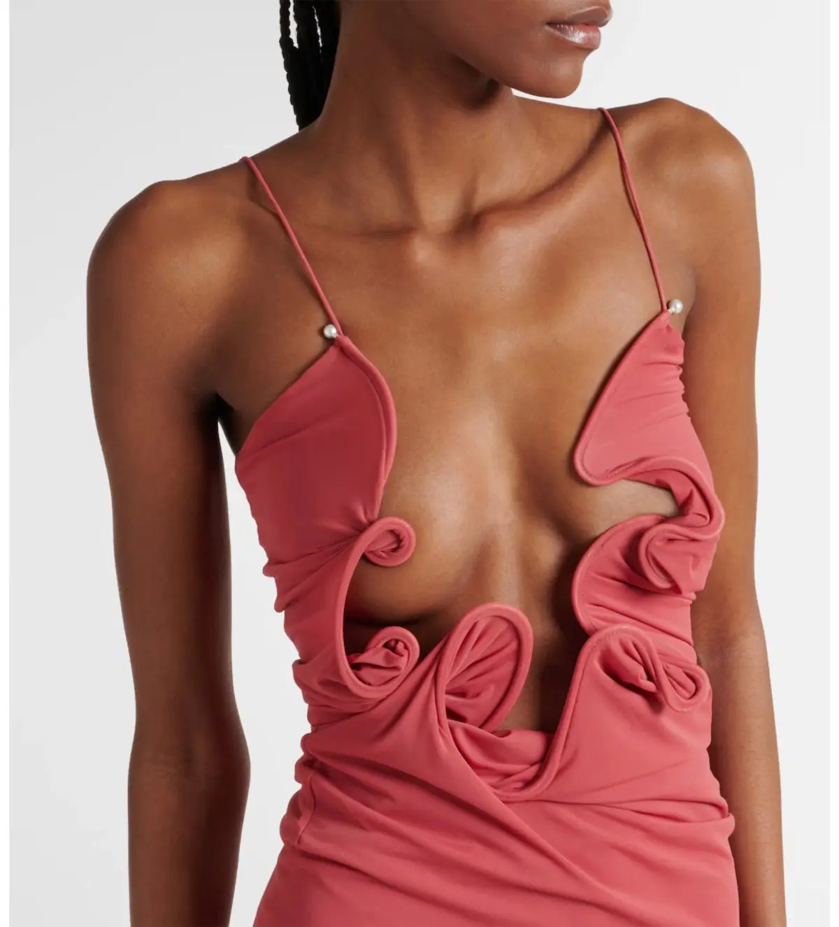 Christopher Esber Molded Venus Cutout Mesh Maxi Dress in Cayenne/Rose Size AU 6 photo 3