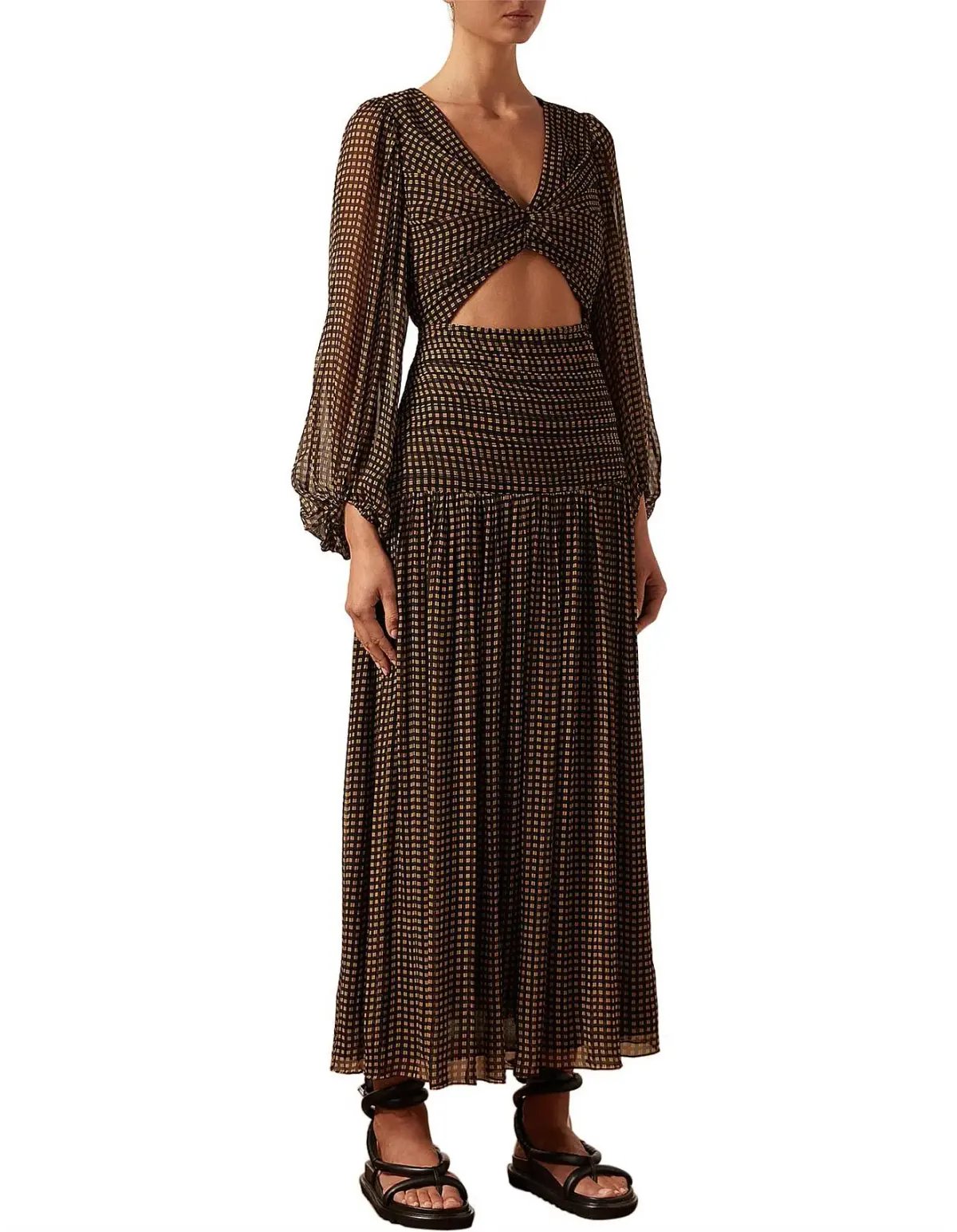 Shona Joy Sofia Ruched Cut Out Midi Dress Print Size 10 photo 2