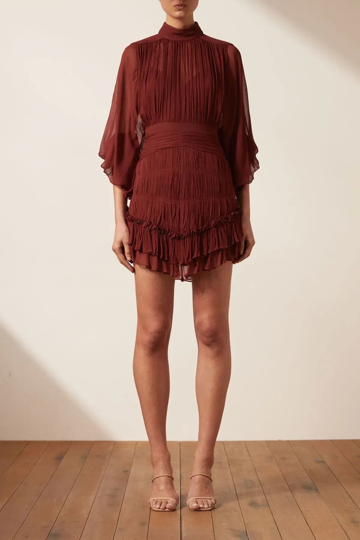 Shona Joy Safira Long Sleeve Mini Dress Sangria Size 8 photo 2