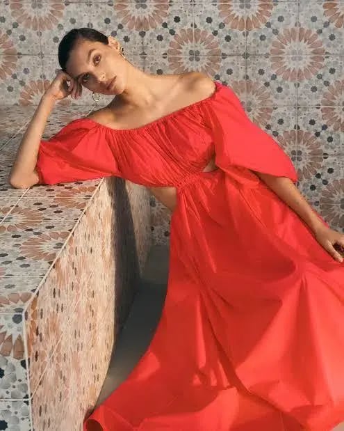 Scanlan Theodore Parachute Cotton Gather Dress Poppy Size 10 photo 3