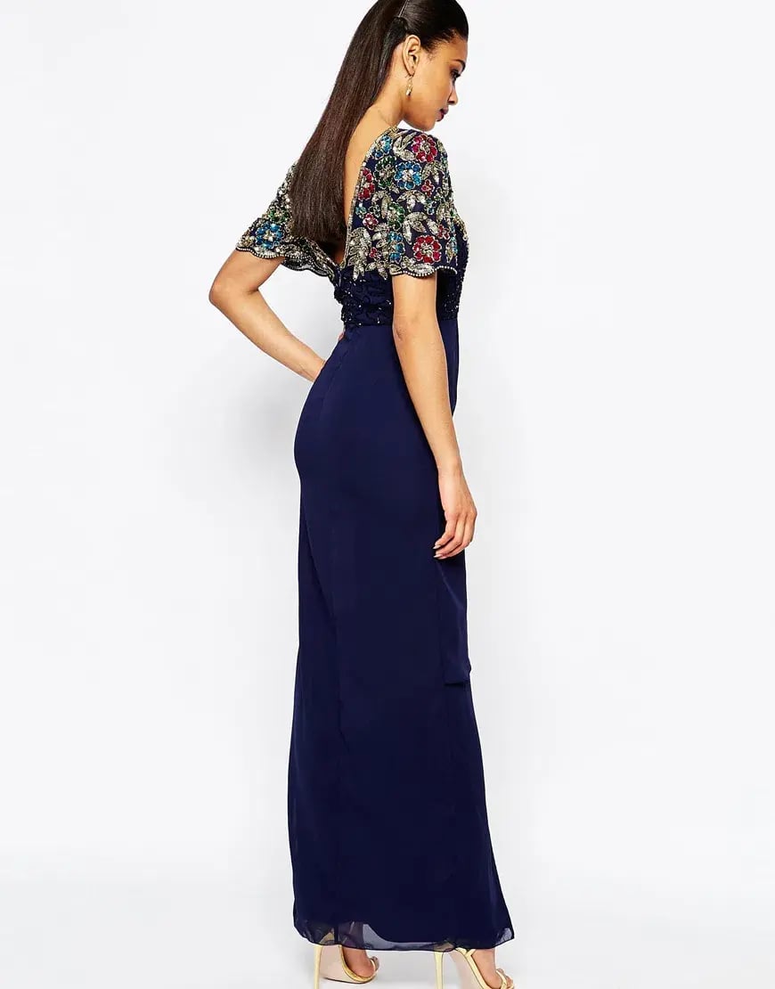 Virgos Lounge Ariann Embellished Maxi Navy Dress With Frill Wrap Skirt Navy Size AU 6 photo 4