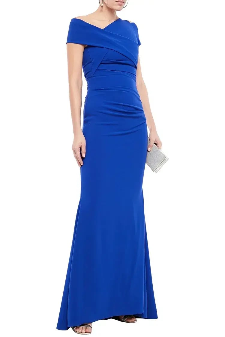 Talbot Runhof Moa Ruched Stretch-Crepe Gown Blue Size 6 photo 2