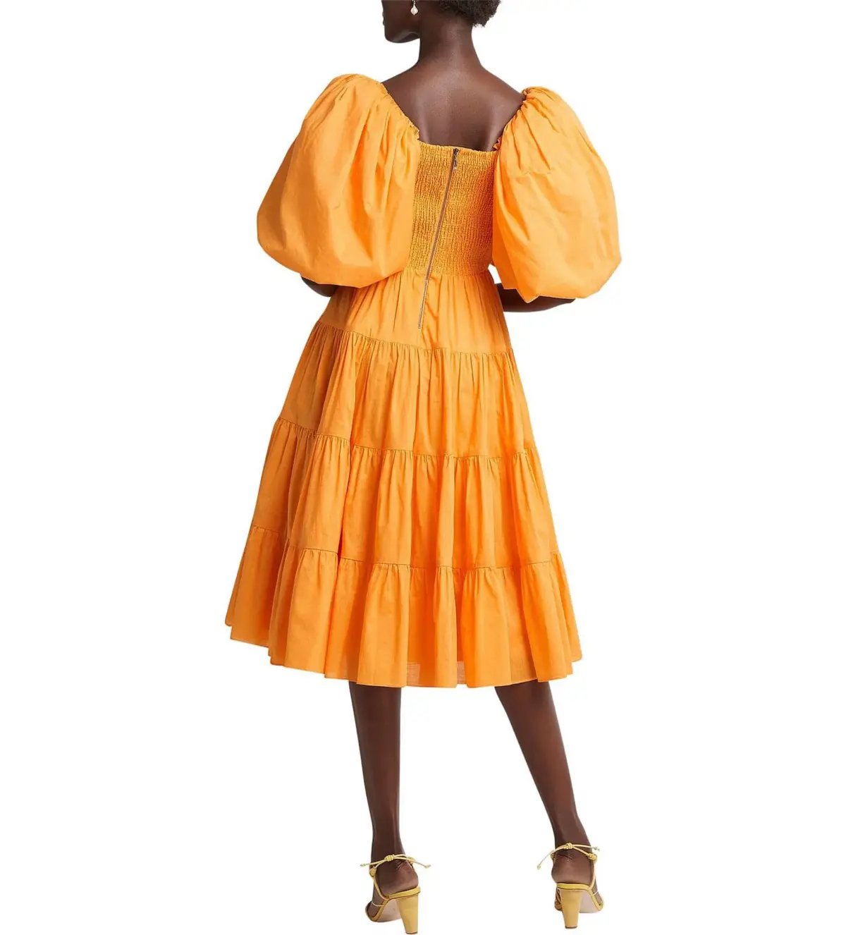 Aje Cherished Puff Sleeve Midi Dress Orange Size AU 10 photo 3