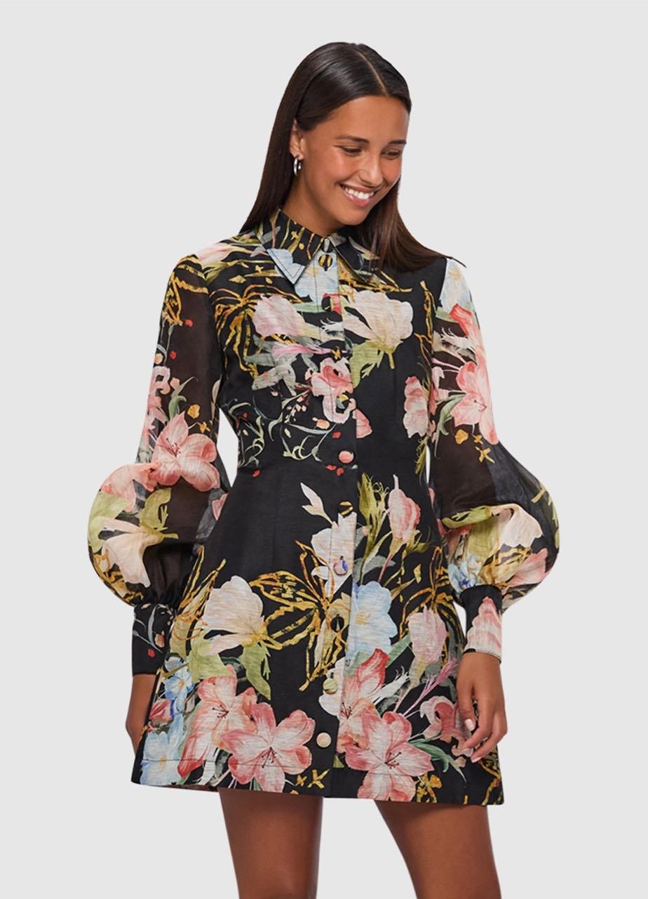 LEO LIN LUMINOUS SILK MINI DRESS - OPULENT PRINT IN MYSTIC photo 2