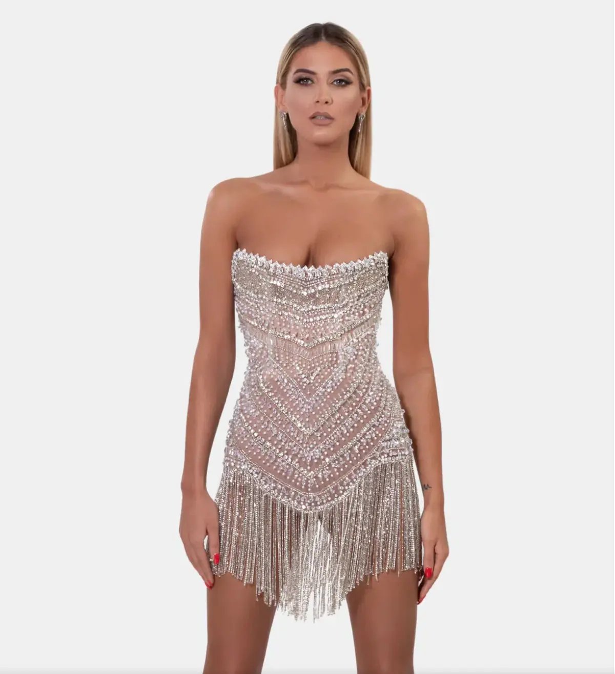 Albina Dyla Wild Corset Short Dress Silver/Nude Size 6 photo 2