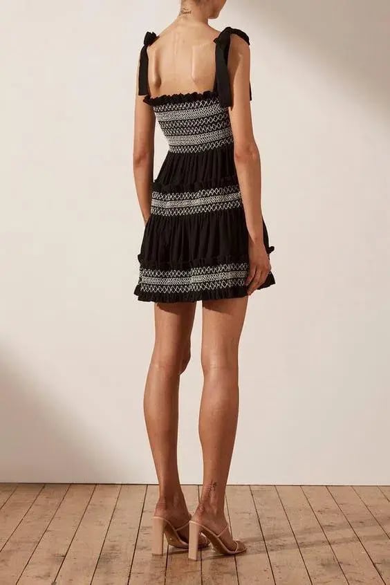 Shona Joy Leda Shirred Tiered Mini Dress Black Size 8 photo 3