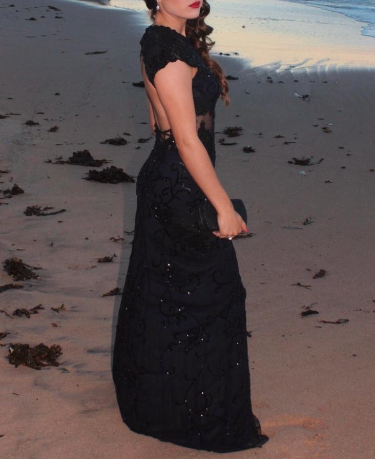 Mac Duggal Sheer Illusion Bateau Neckline Grown Black Size 4 photo 2