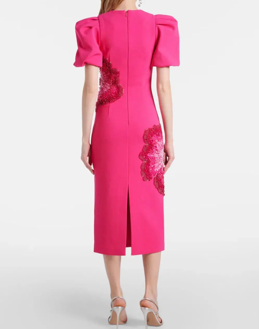Rebecca Vallance Layana Puff-Sleeve Embellished Midi Dress in Pink Size 10 photo 2