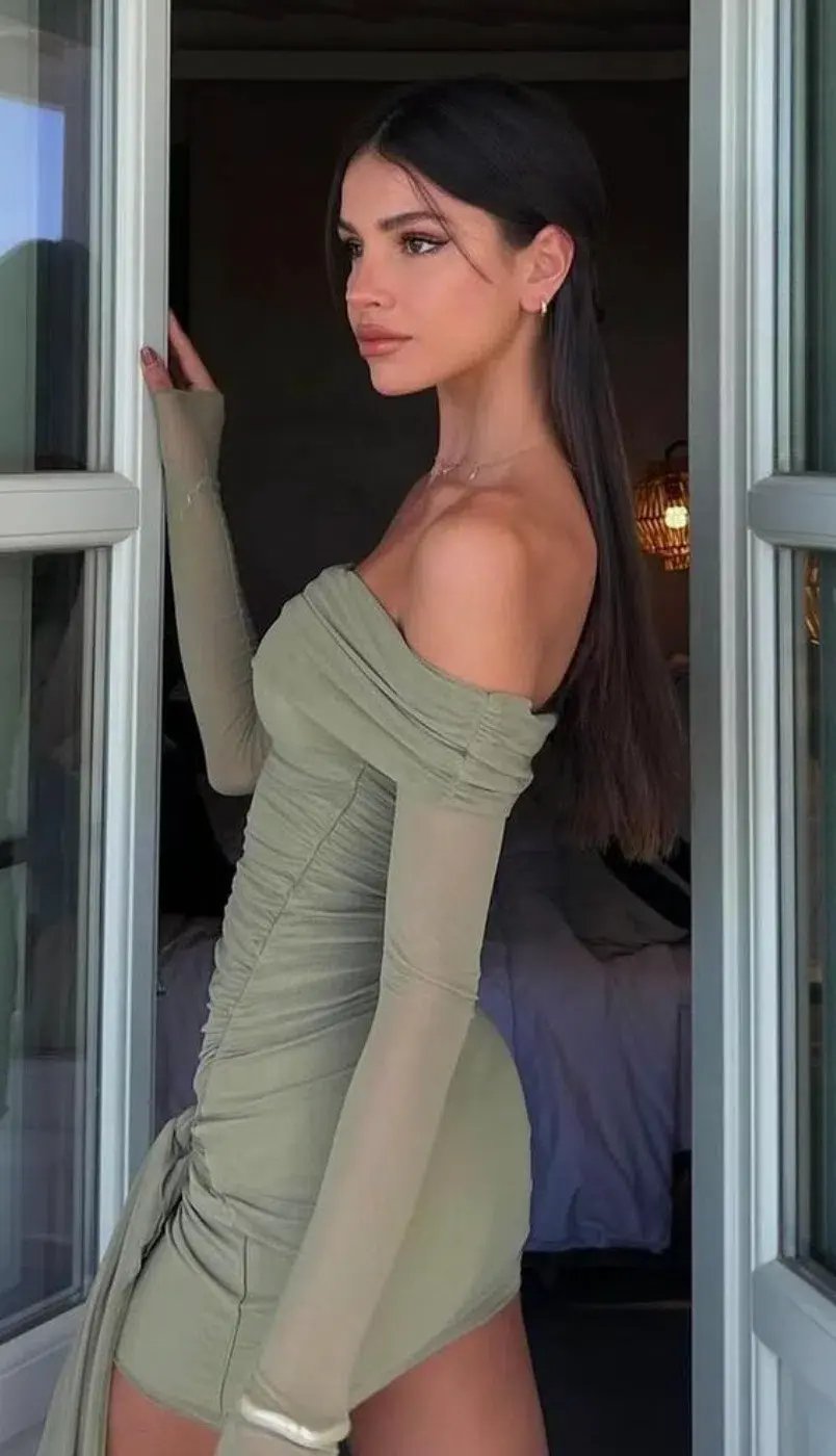Benni Yasmin Off Shoulder Mini Dress Pistachio Green Size 8 photo 5