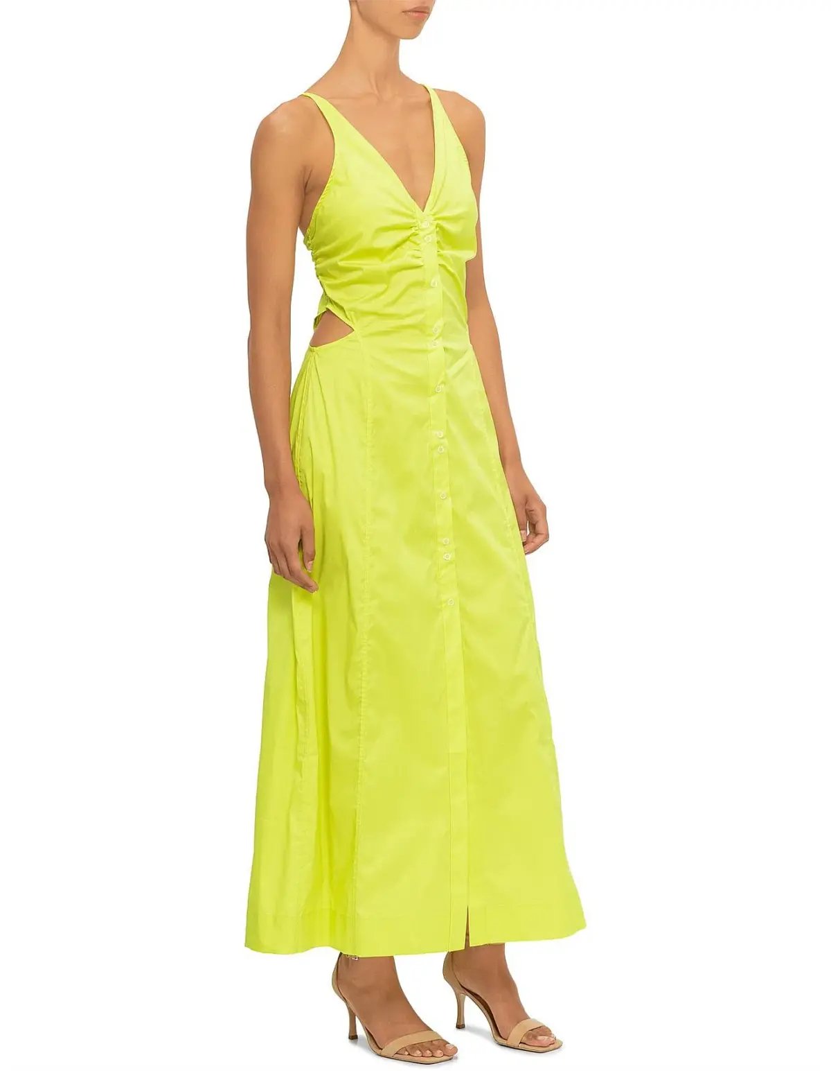 Ganni Stretch Cotton Maxi Dress Yellow Size 12 photo 2