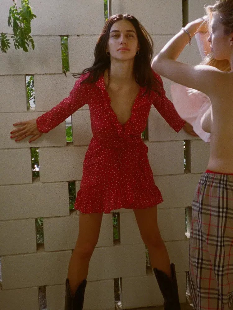 Realisation Par Alexandra Red Star Wrap Dress Red Print Size 6 photo 2