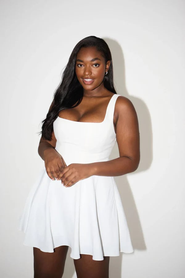 ODD MUSE HIGH WAIST SQUARE MINI DRESS - WHITE photo 6