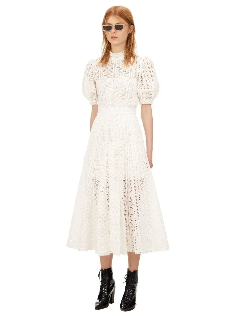 Self Portrait White Cotton Broderie Dress White Size 8 photo 2