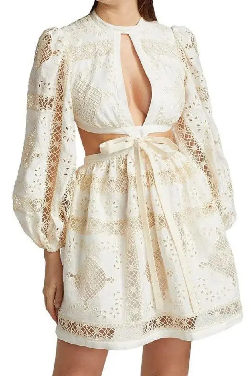 Zimmermann Aliane Embroidered Short Dress Ivory Size 0 / 8 AU photo 2