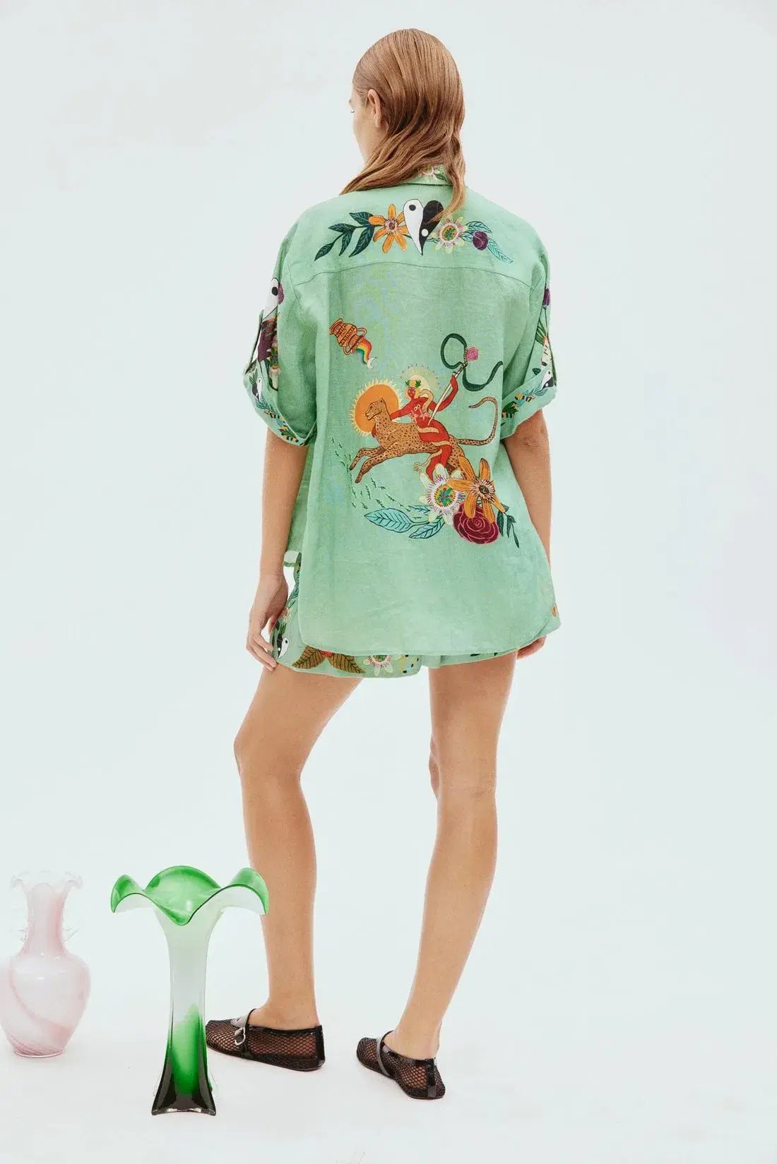 Alemais Meagan Shirt Size 8 and Shorts Size 10 Set Green Print photo 3
