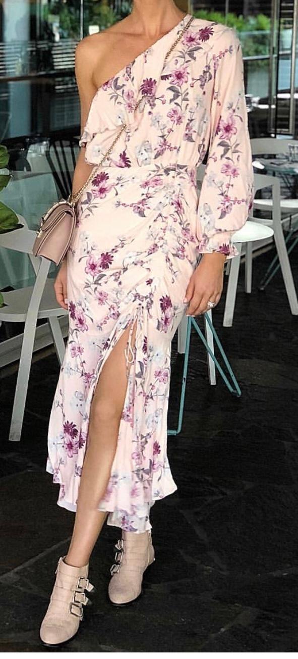 Steele Dahlia One Shoulder Dress Pink Floral Size 6 photo 2