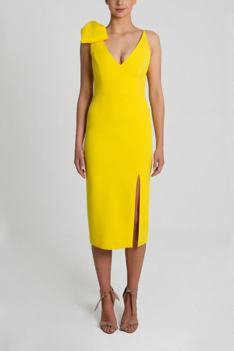 Rebecca Vallance - Mondrain Bow Dress Yellow Size 6 photo 3