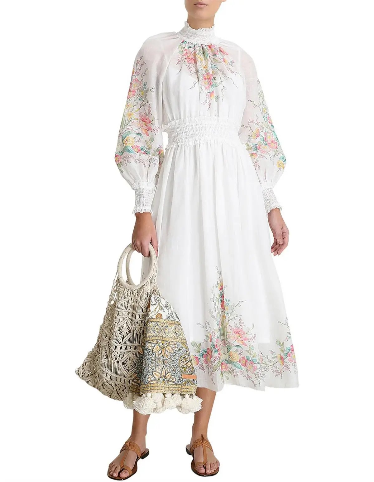Zimmermann Zinnia Shirred Waist Maxi Dress White Floral Size 0 / AU 8 photo 4