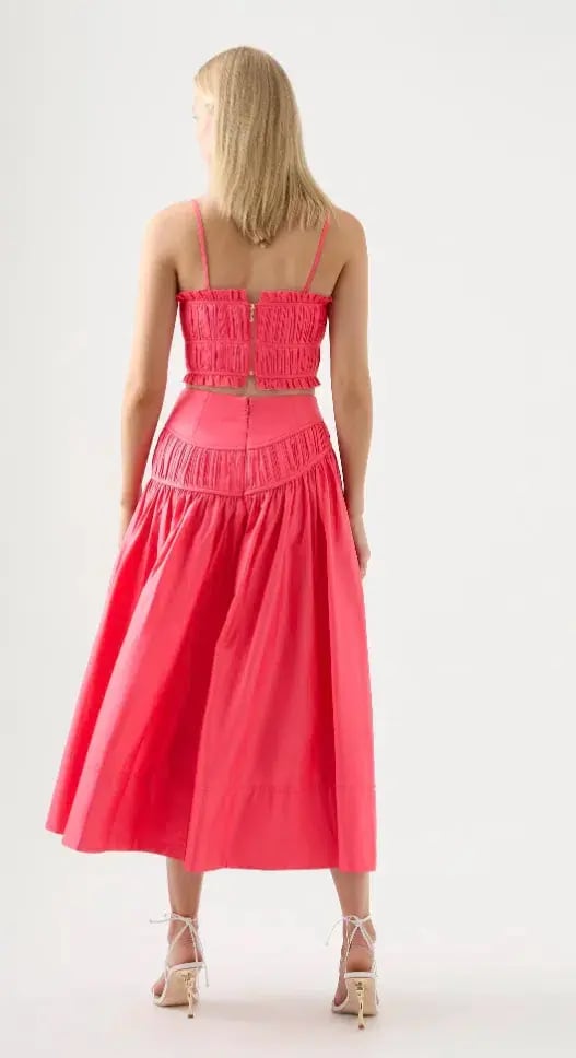 Aje Pepper Ruched Crop Bodice Size 14 & Calder Mini Skirt Size 12 Set Rouge Pink photo 4