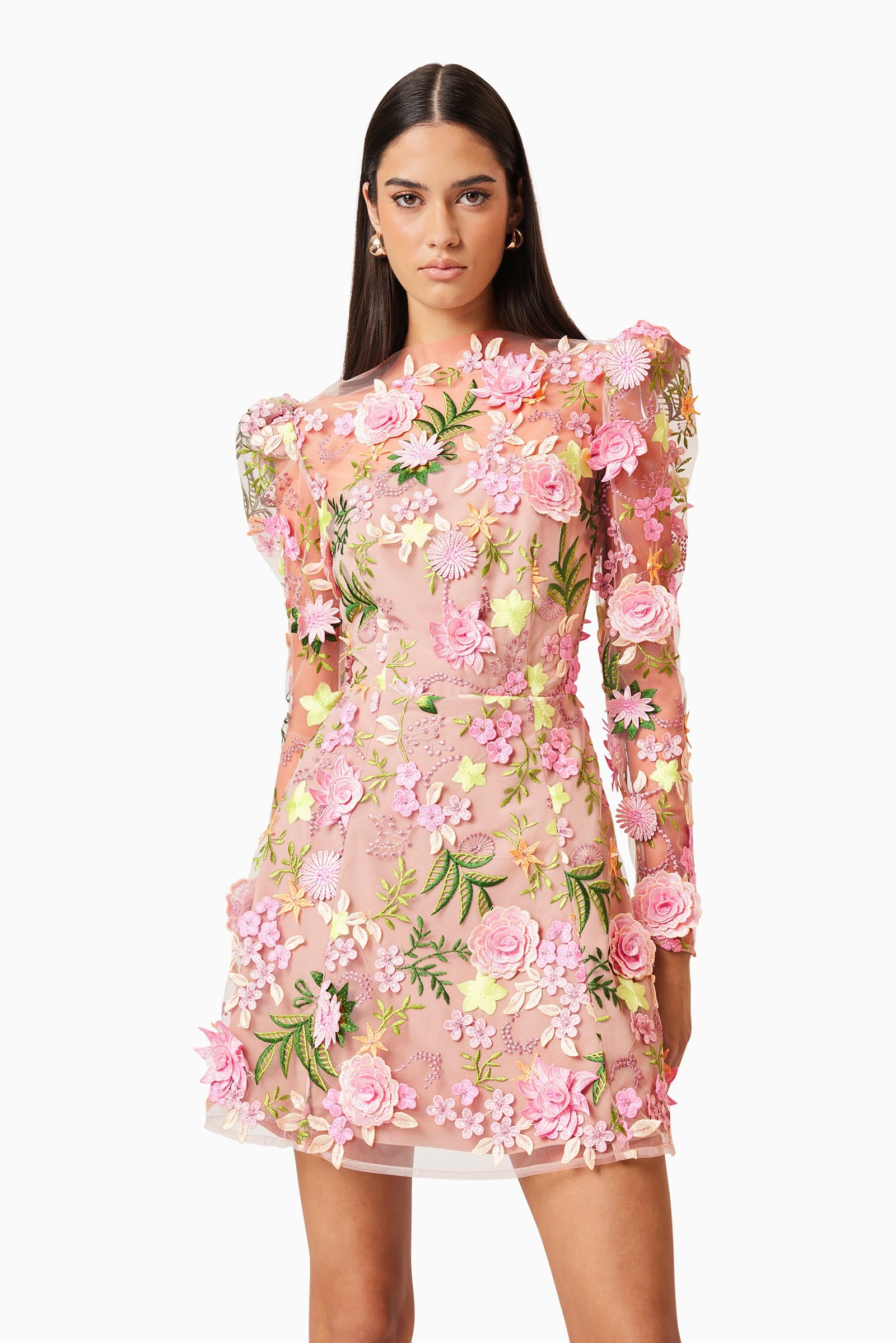 ELLIATT AELLA LONG SLEEVE ALINE MINI DRESS - PINK MULTI photo 2