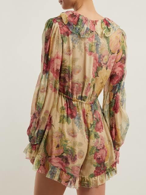 Zimmermann Melody Floating Playsuit Taupe Floral Size 6 photo 3