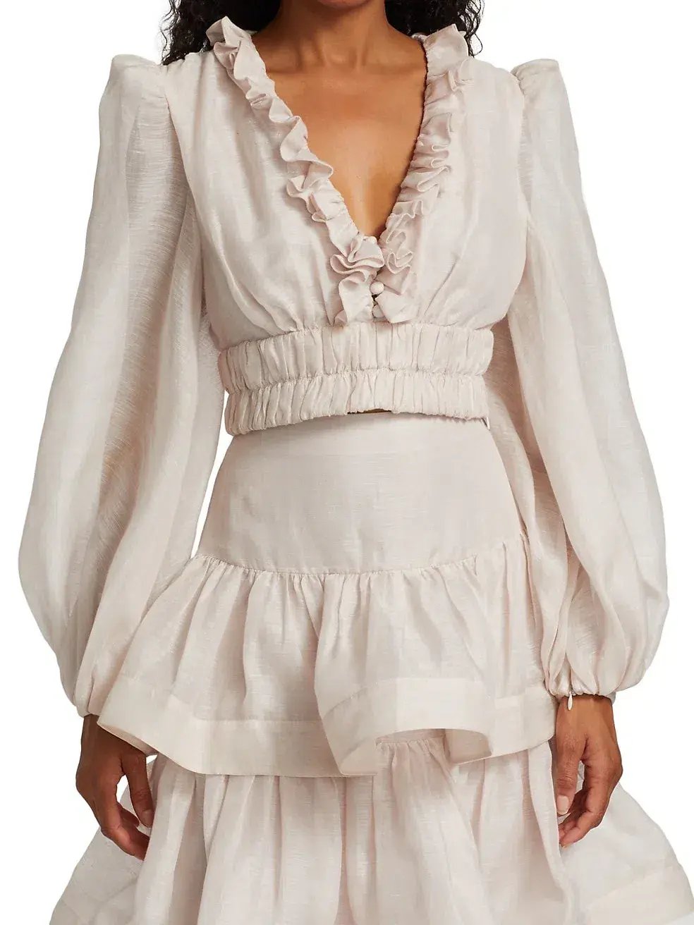 Zimmermann Rhythmic Ruffle Bodice And Tiered Midi Skirt Set Size 2 AUS 12 photo 4