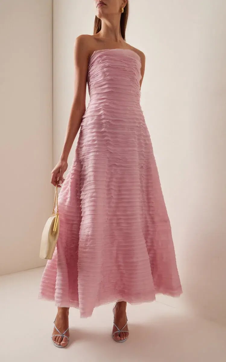 Aje Soundscape Strapless Ruffled Maxi Dress Pink Size 14 photo 2