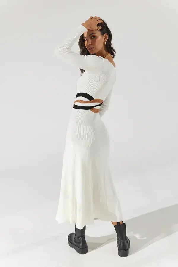 Sovere Inertia Knit Midi Dress White Size 8 photo 3