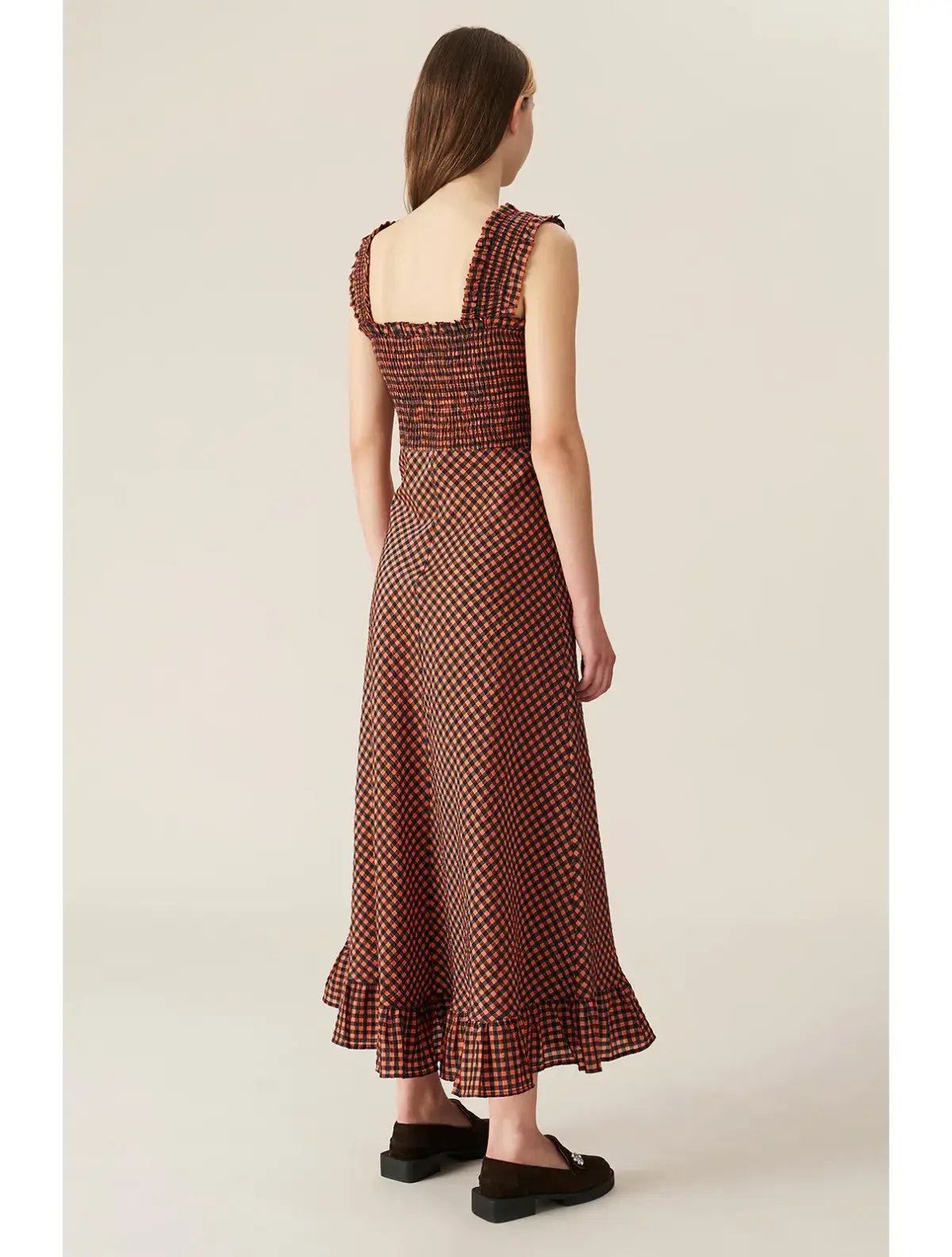 Ganni Seersucker Check Maxi Dress Print Size 6 photo 2