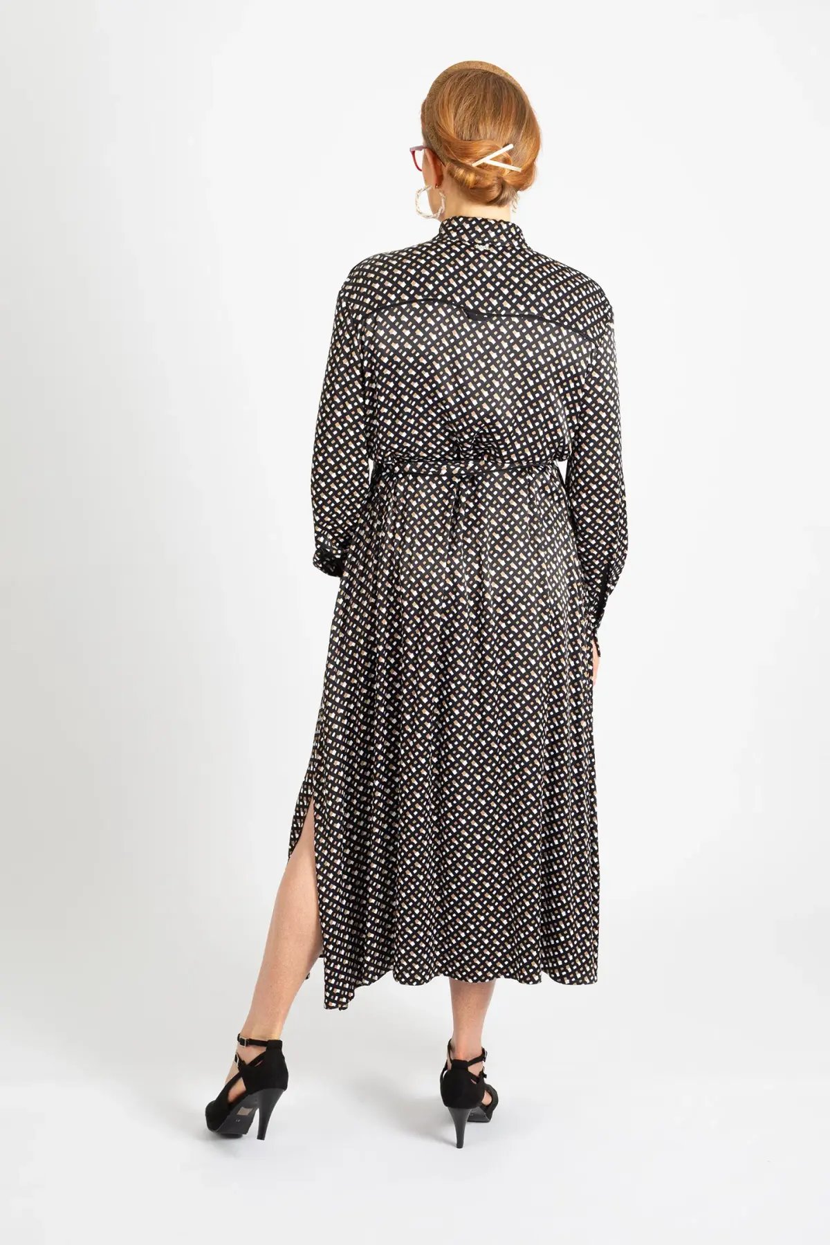 Hugo Boss Long-Sleeved Shirt Dress in Monogram-Print Fabric Patterned Size 10 photo 4