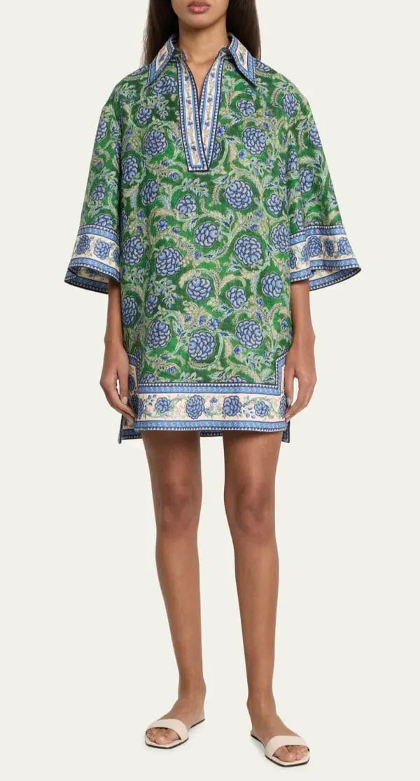 Zimmermann The Junie Tunic Dress in Green/Blue Floral Size 0/Au 8 photo 2