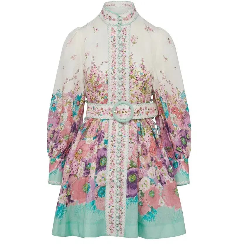 Zimmermann Jude Buttoned Mini Dress in Aqua Gradient Floral Size 0 / AU 8 photo 3