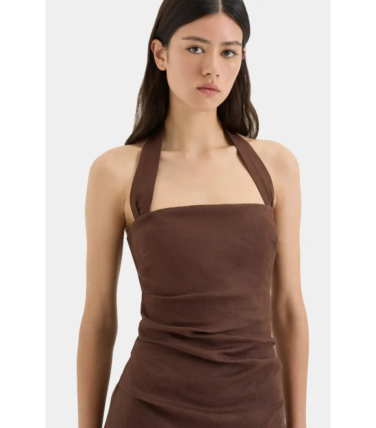 Sir the Label Noemi Halter Mini Dress in Chocolate Size AU 4 photo 2