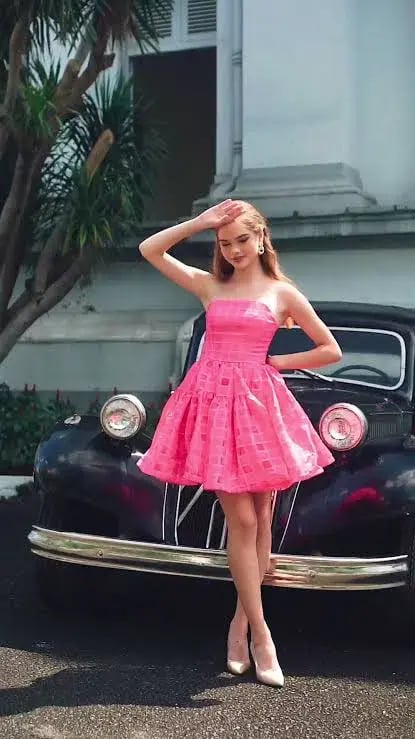 B by Bariano Loni Strapless Flip Mini Dress in Barbie Pink Size 10 photo 4