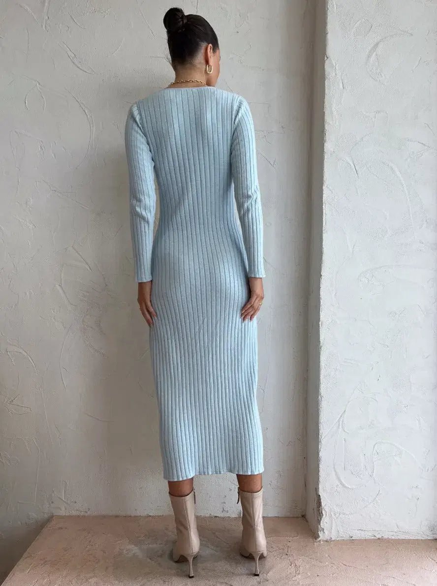 By Nicola Astrology Midi Knit Dress In Ice Blue Size AU 10 photo 5