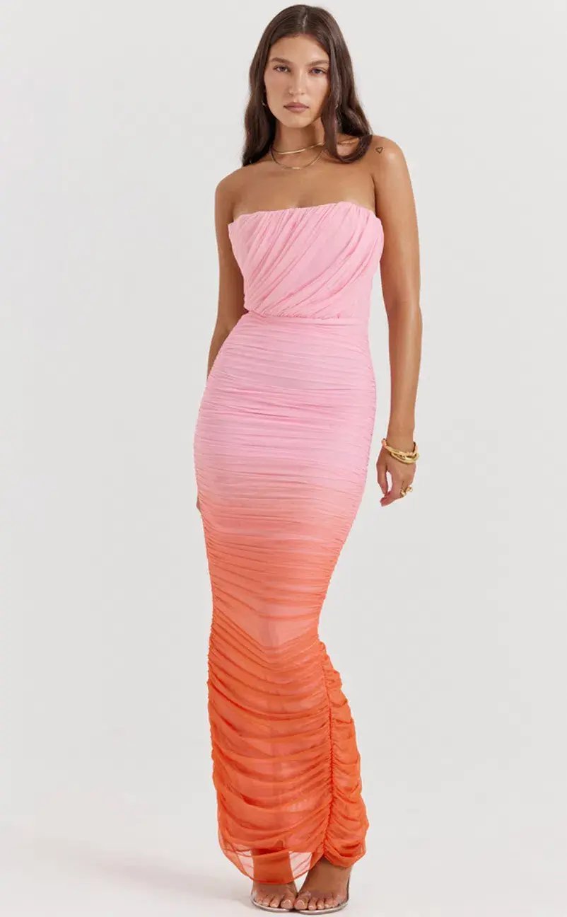 House of CB Sapphire Gathered Maxi Dress Ombre Size 8 photo 2