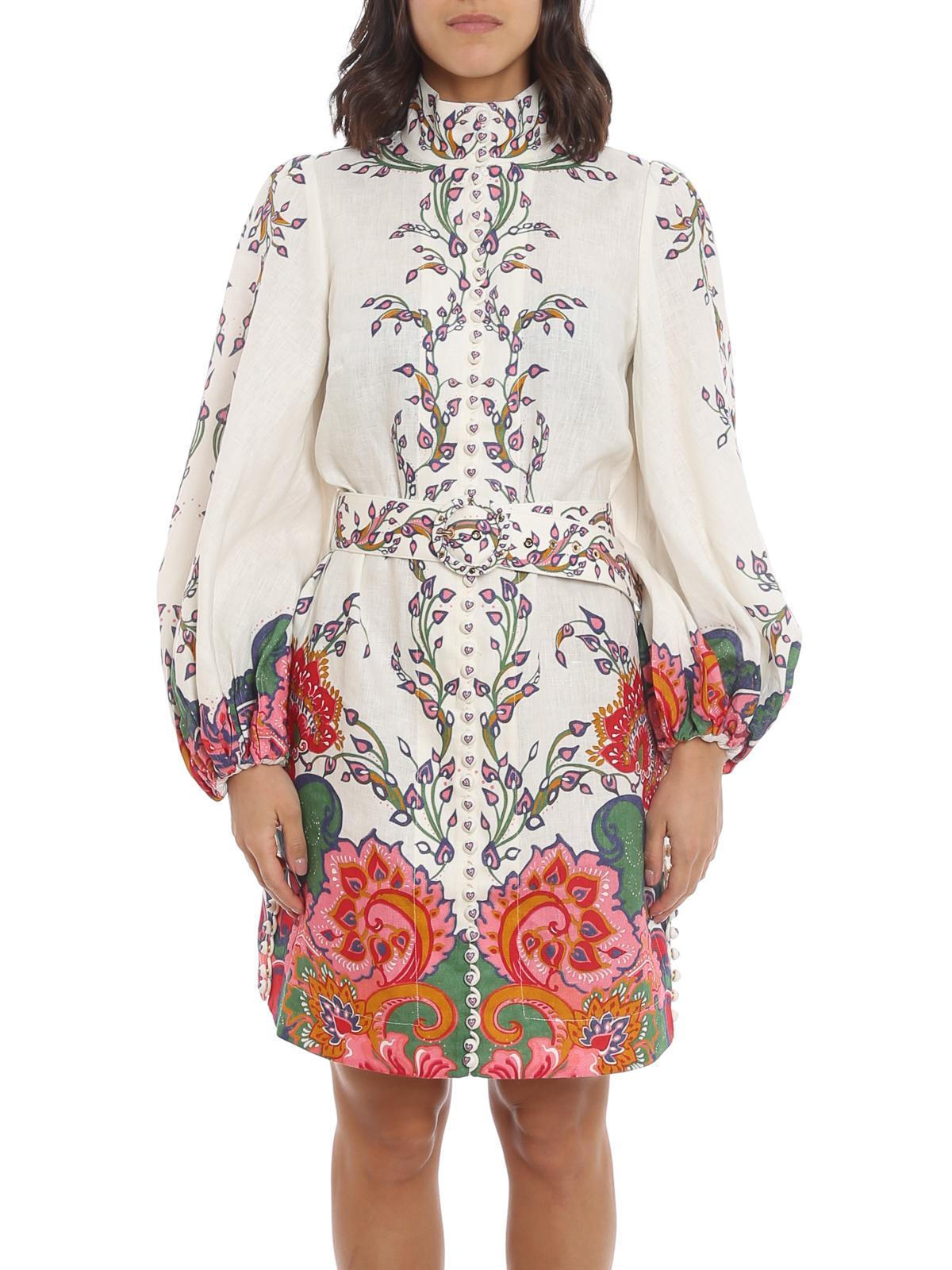 Zimmermann Lovestruck Buttoned Tunic Mini Dress Natural Paisley Floral Size 0 / AU 8 photo 4