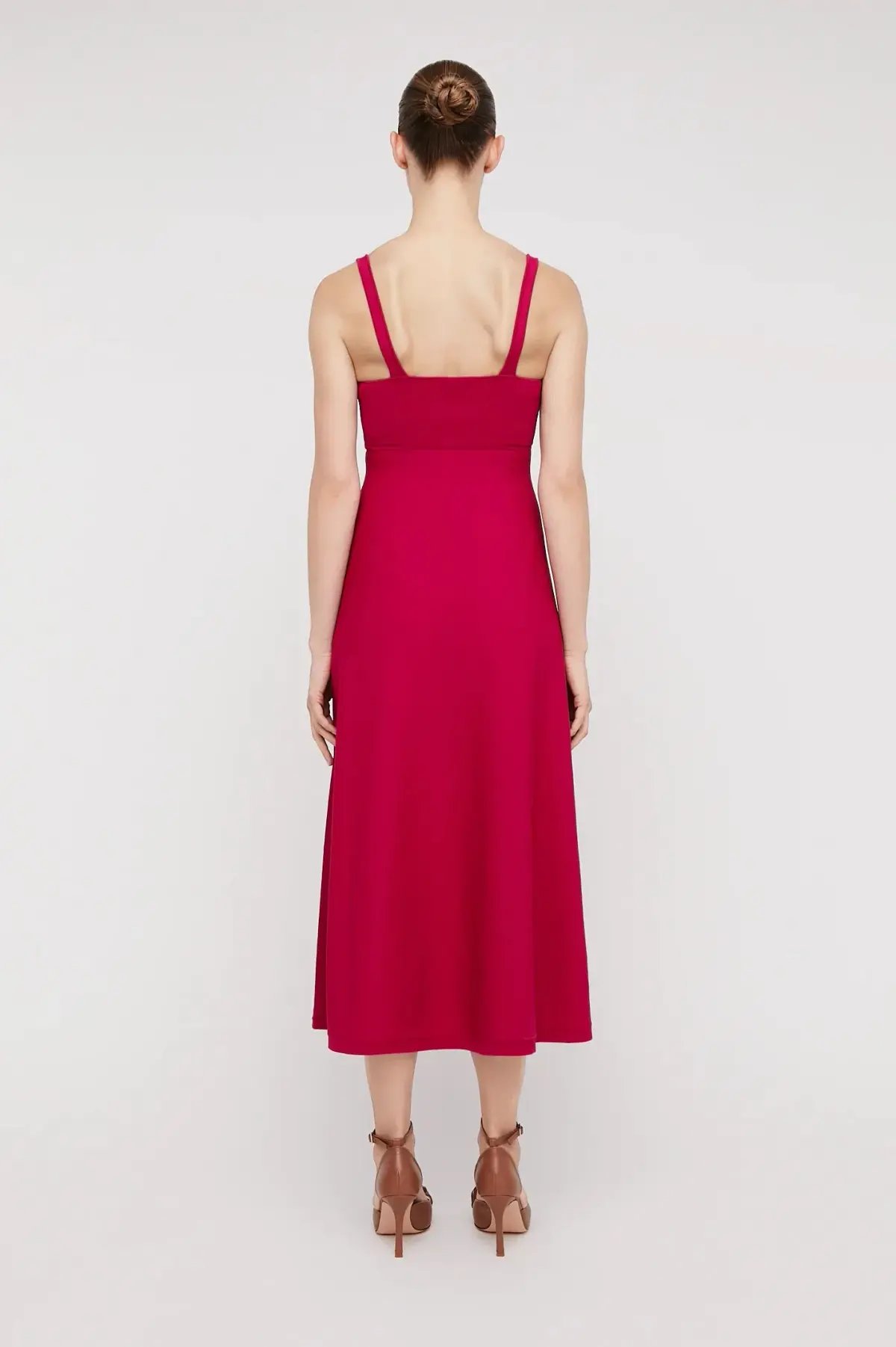Scanlan Theodore Crepe Knit Square Neck Dress in Raspberry Red Size S/ AU 8 photo 2