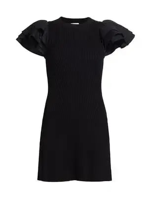Aje Black Questa Puff Ruffle Sleeve Mini Dress | Size M photo 4