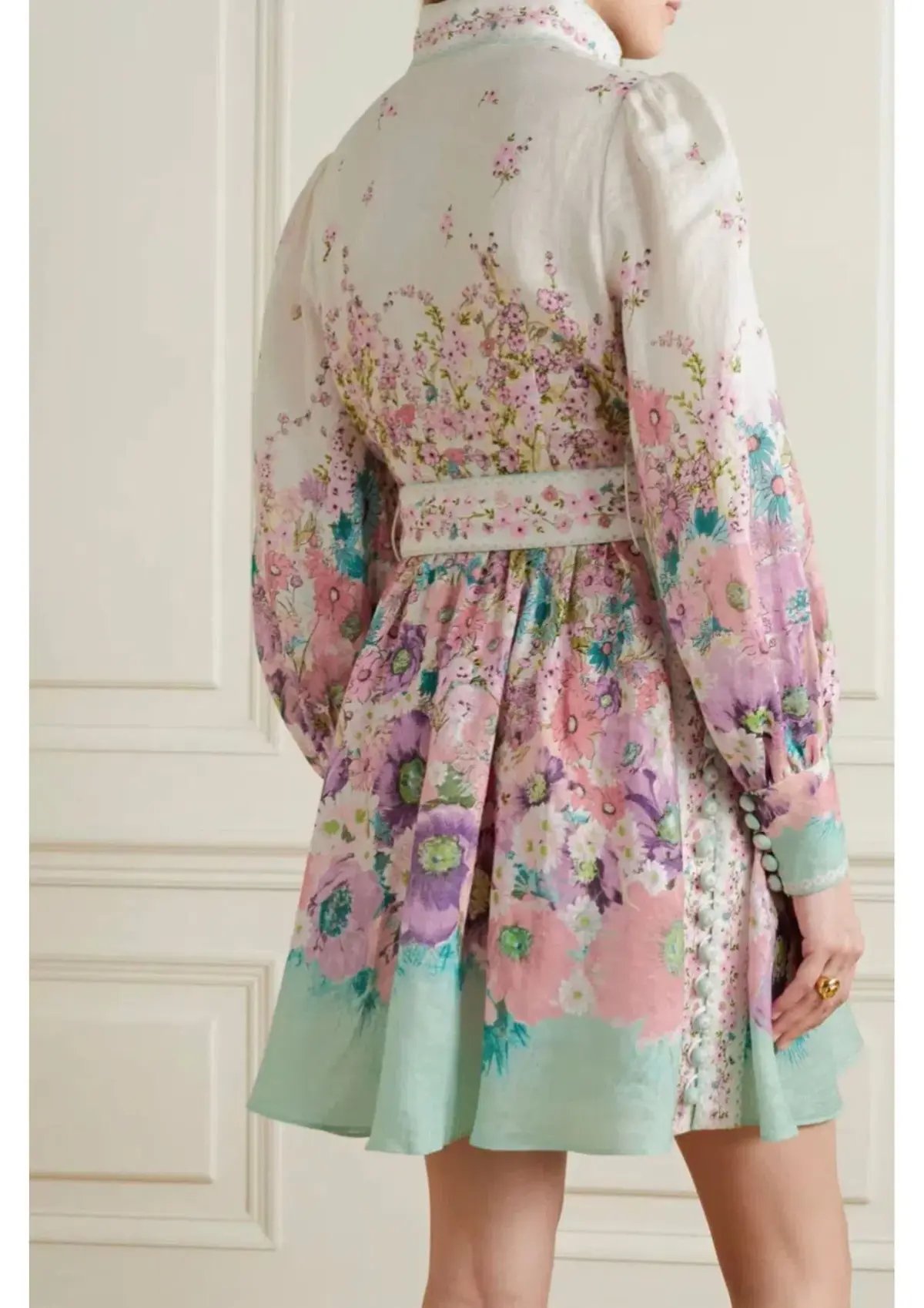 Zimmermann Jude Buttoned Mini Dress in Aqua Gradient Floral Size 0 / AU 8 photo 2