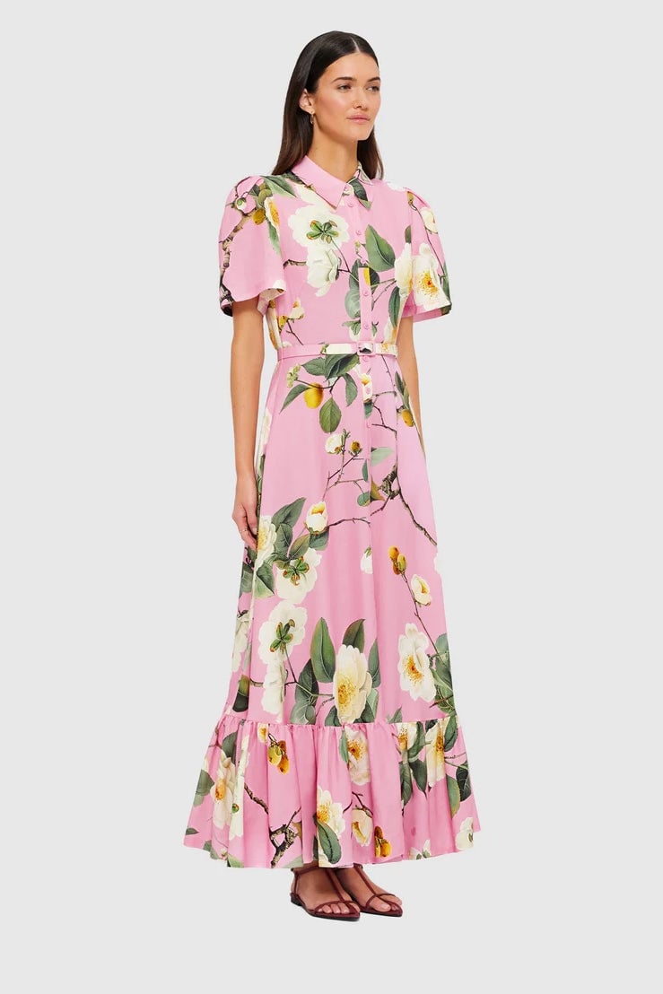 LEO LIN BECCA SHORT SLEEVE MIDI DRESS - CAMELIA PRINT photo 4