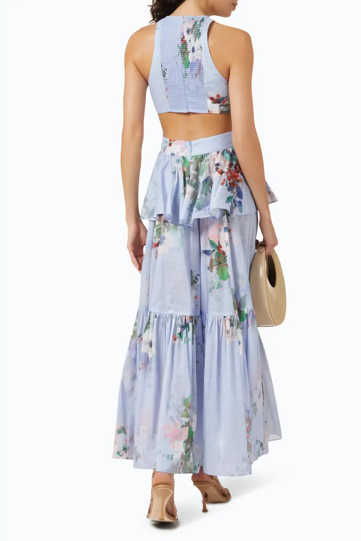 Zimmermann Everley Draped Bow Midi Dress Light Blue Watercolour Floral Size 0 / AU 8 photo 3