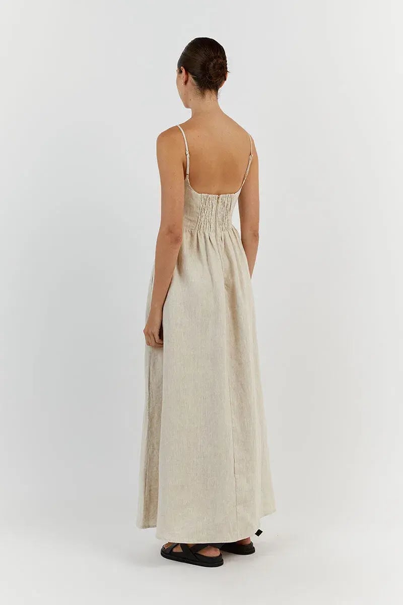 DISSH Sunny Natural Linen Midi Dress Beige Size 8 photo 3