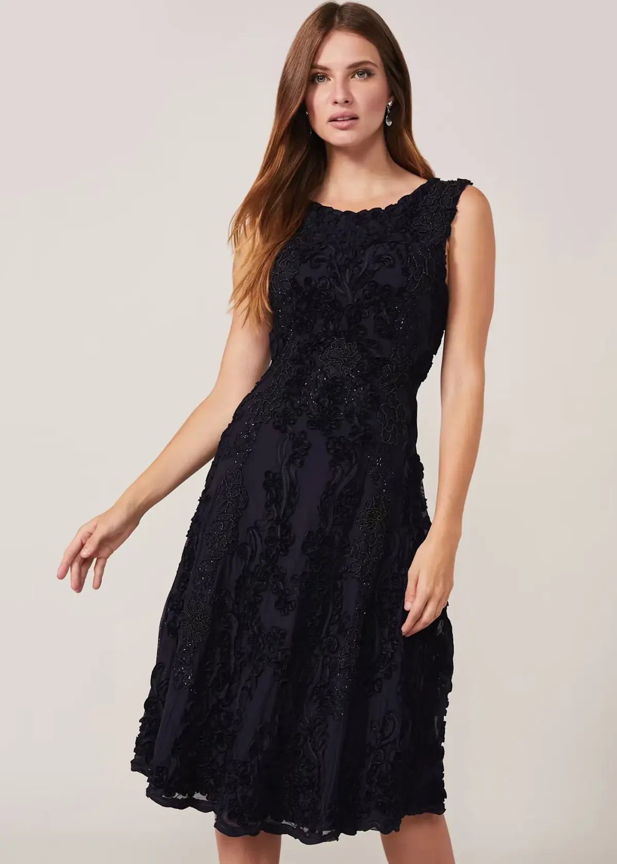 Phase Eight Penelope Tapework Lace Flared Dress Black Size 14 photo 3