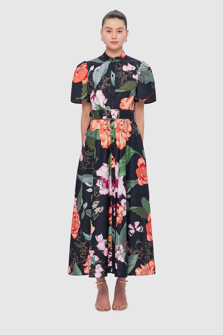 Leo Lin Bianca Short Sleeve Midi Dress - Lush Print in Black photo 2
