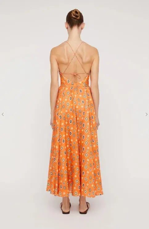 Scanlan Theodore Foulard Linen Strappy Dress Tangerine Orange Floral Size S / AU 8 photo 2