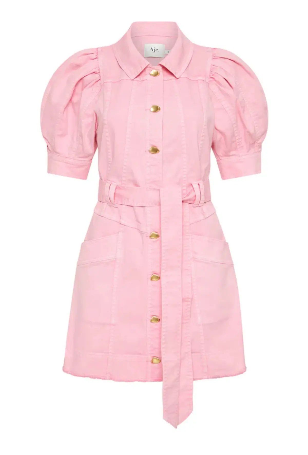 Aje Flora Denim Puff Sleeve Mini Dress Pink Size 8 photo 5