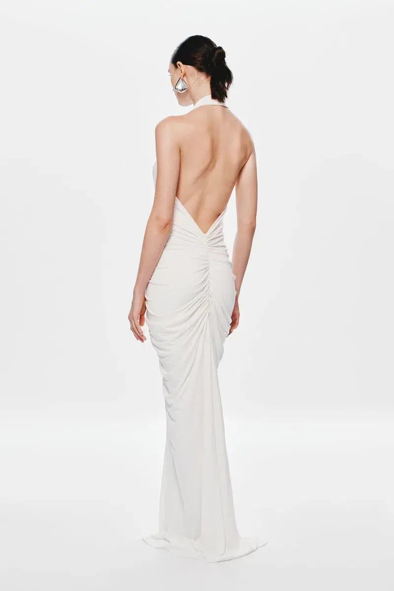 Misha Collection The Venus Gathered Cupro Maxi Dress Ivory Size 6 photo 3