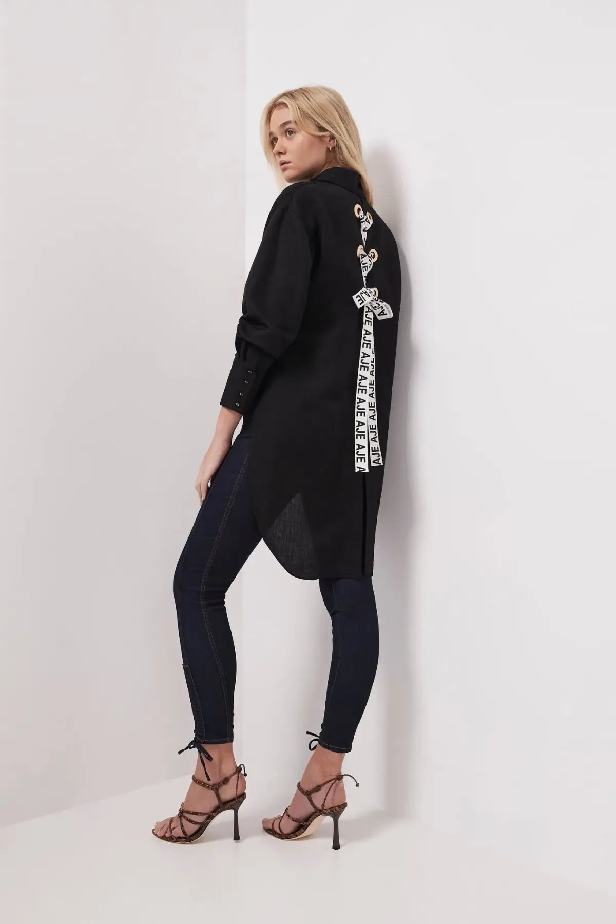 Aje Virtuous Lace-Up Longline Shirt In Black Size 10 photo 3