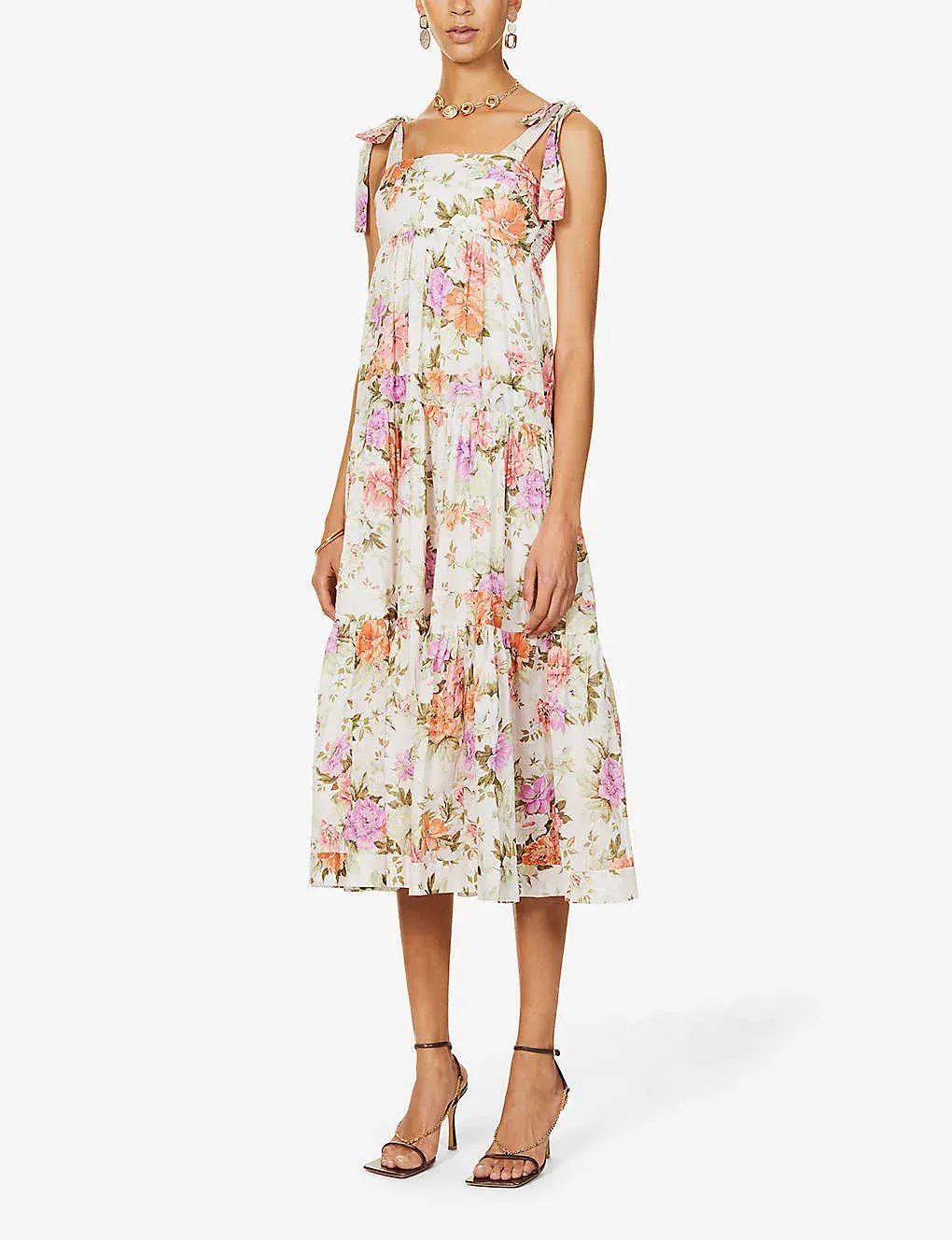 Zimmermann Pattie Floral Print Cotton Midi Dress Cream Floral Size 4 photo 2